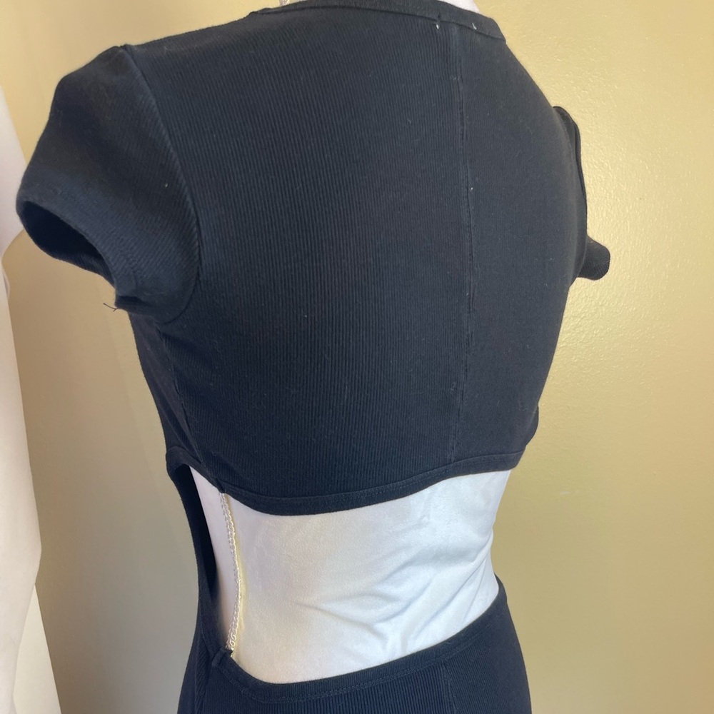 Garage Black Ribbed Cutout Mini Dress XS/S Open Back Y2K Bodycon Party Sexy - Picture 9 of 12